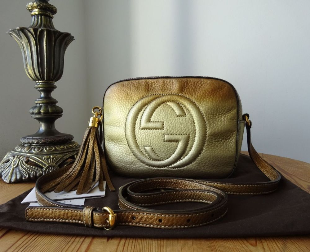 Gucci Limited Edition Soho Disco Camera Bag in Metallic Gold Bronze Ombré Calfskin - SOLD