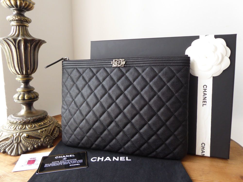 Chanel Boy Medium O Case Zip Pouch in Black Caviar with Ruthenium Hardware - SOLD