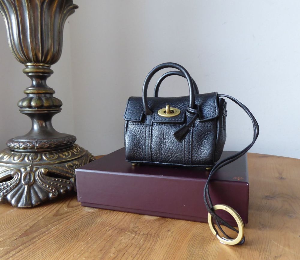 Mulberry Mini Shrunken Bayswater Bag Charm Key Pouch in Black Natural Vegetable Tanned Leather - SOLD