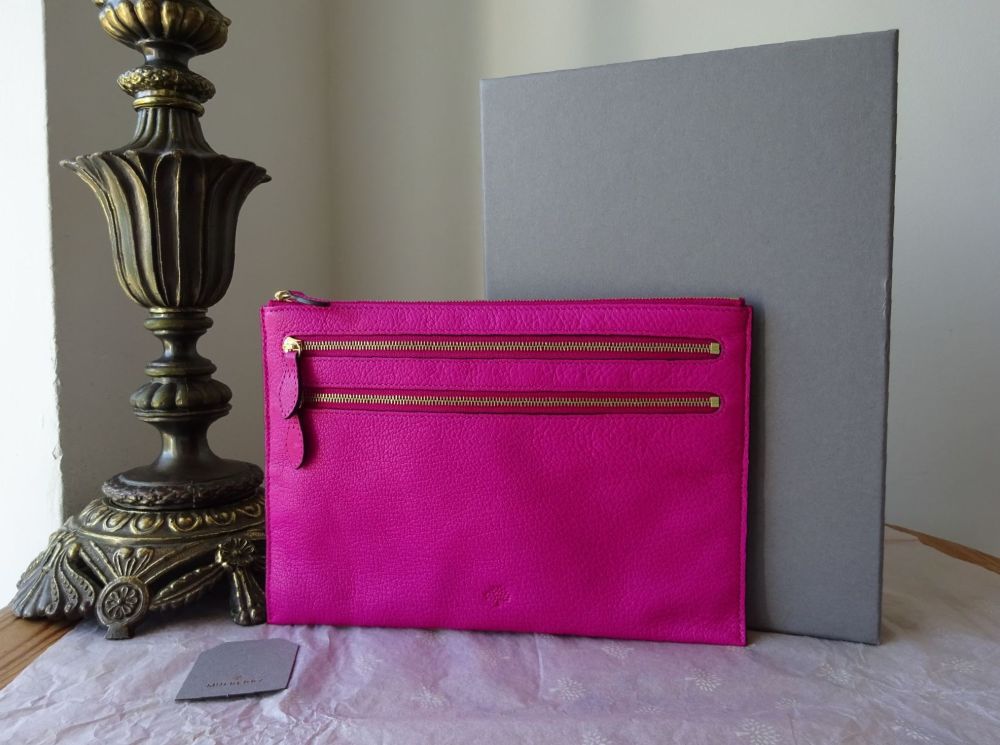 Mulberry Multi Zip Travel Pouch in Pink Glossy Goat Leather