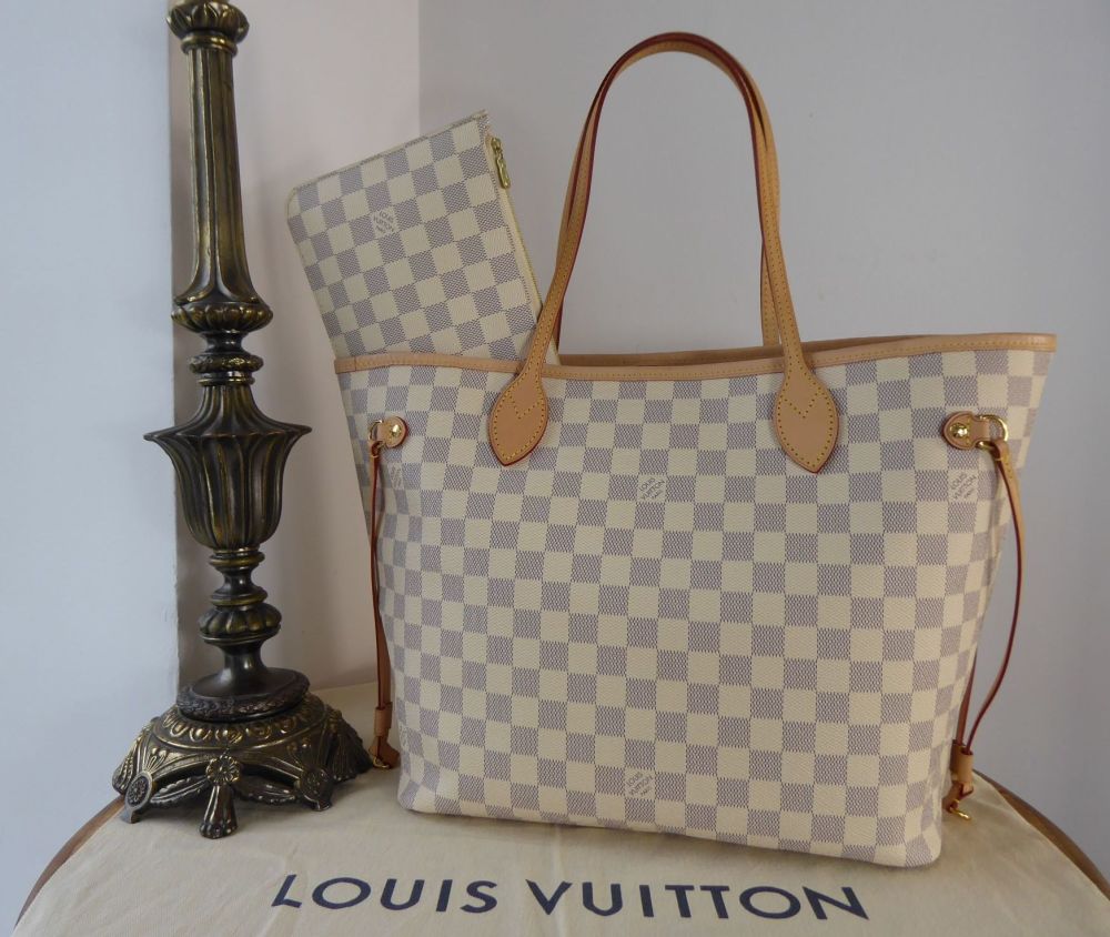 Louis Vuitton Neverfull Tote MM White Canvas Damier Azur