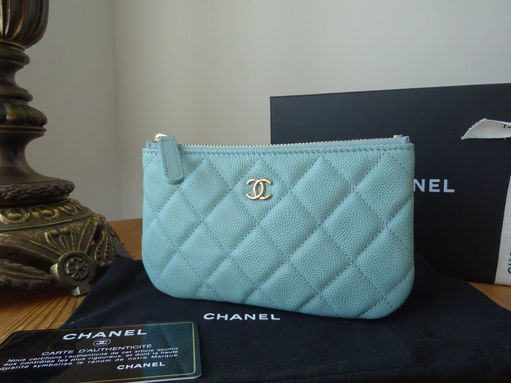 Chanel Mini O Case Zip Pouch in Tiffany Blue Quilted Caviar