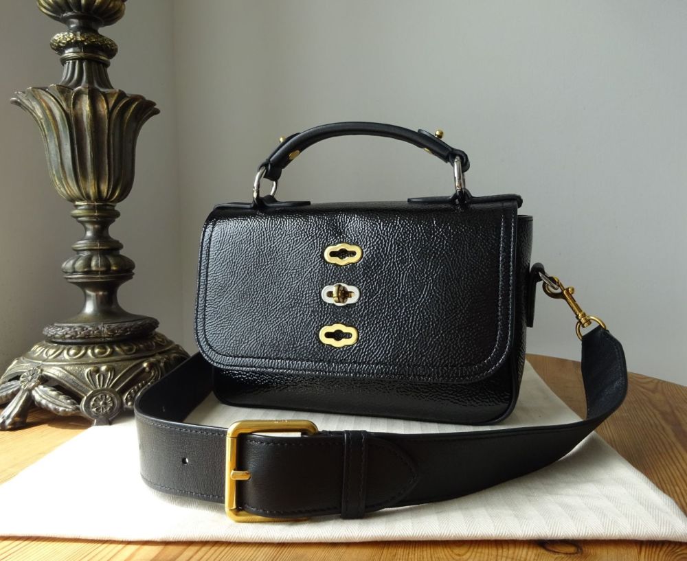 Mulberry Small Bryn Satchel in Black Spongy Wrinkled Patent