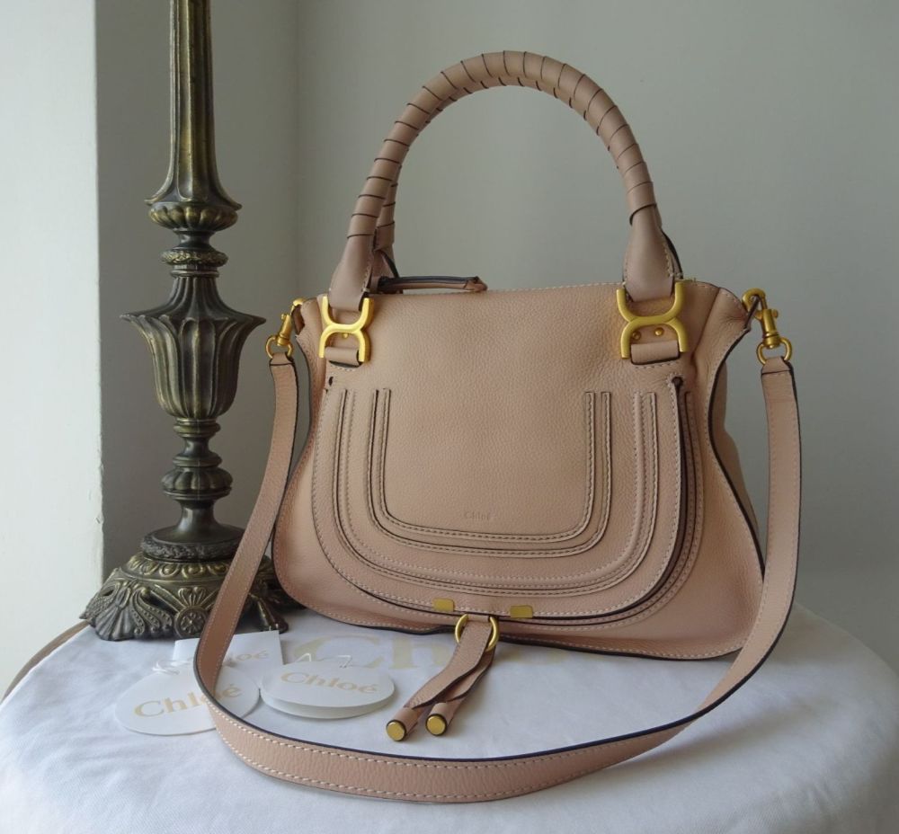Chloé Marcie Medium Double Carry Bag in Blush Nude Pebbled Leather - SOLD