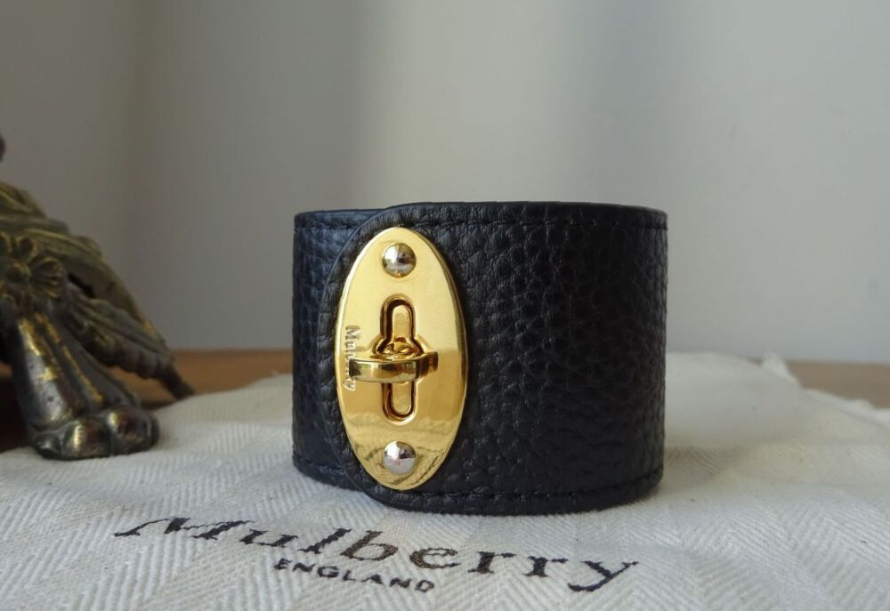 Mulberry Bayswater Postmans Lock Wide Cuff Bracelet in Black Vegetable Tanned Leather - SOLD