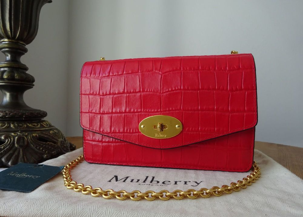 Mulberry Small Darley Shoulder Clutch in Ruby Red Croc Embossed Nappa Leather - SOLD