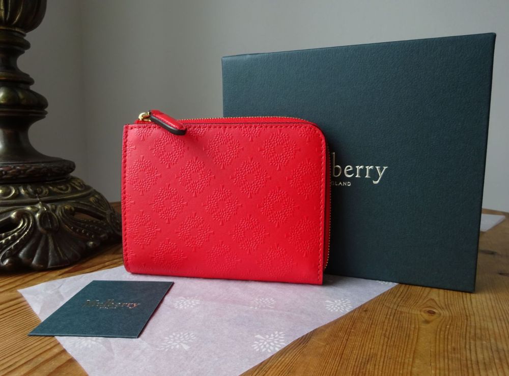 Mulberry Part Zip Around Compact Purse in Fiery Red Tree Debossed Leather - SOLD