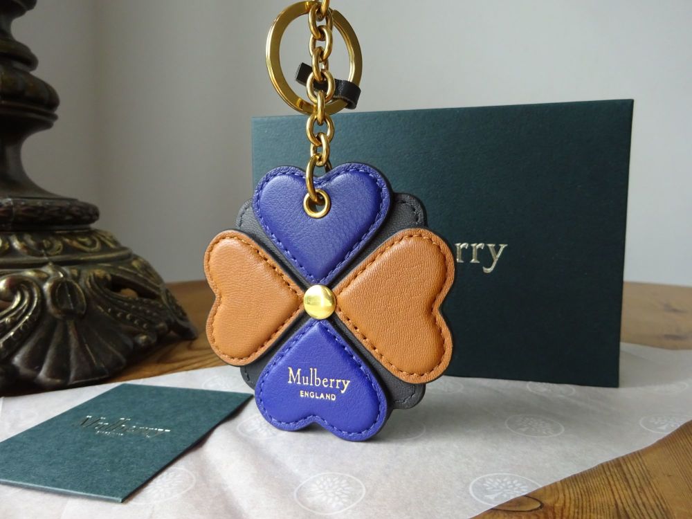 Mulberry Flower Keyring Bag Charm in Cobalt Blue, Tan & Dark Clay Silky Cal