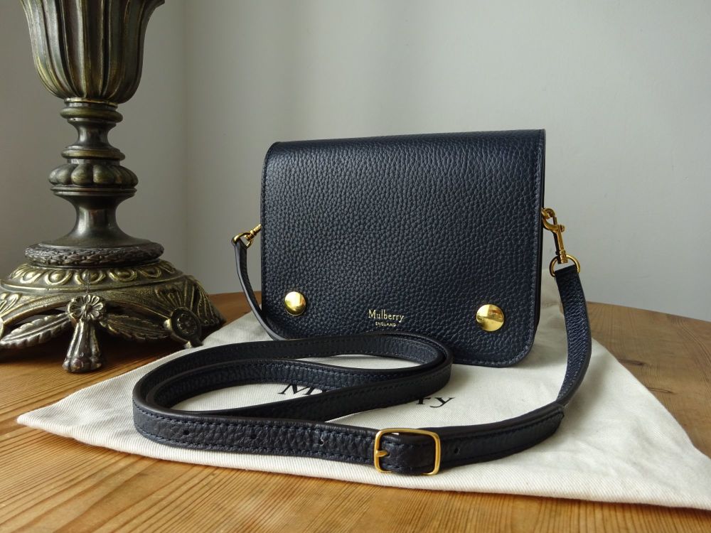 Mulberry Small Clifton Shoulder Clutch in Midnight Natural Grain Leather an