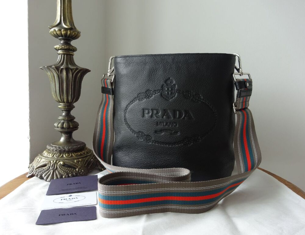Prada Classic Logo Secchiello Bucket Bag in Nero Vitello Phenix