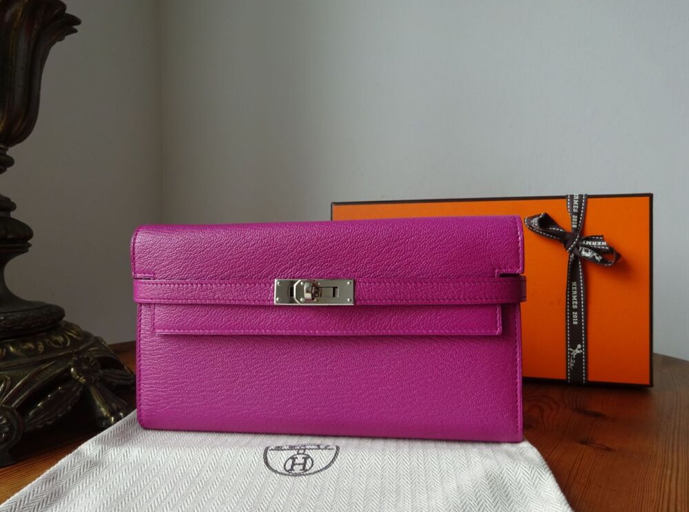 Hermés Kelly Classic Continental Wallet in Rose Pourpre Mysore Goatskin