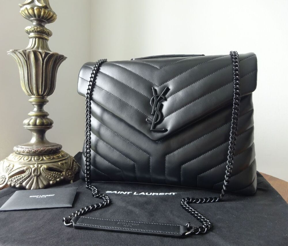 Saint Laurent YSL Monogram Medium Blackout Loulou in Noir Matelassé  Calfskin - New