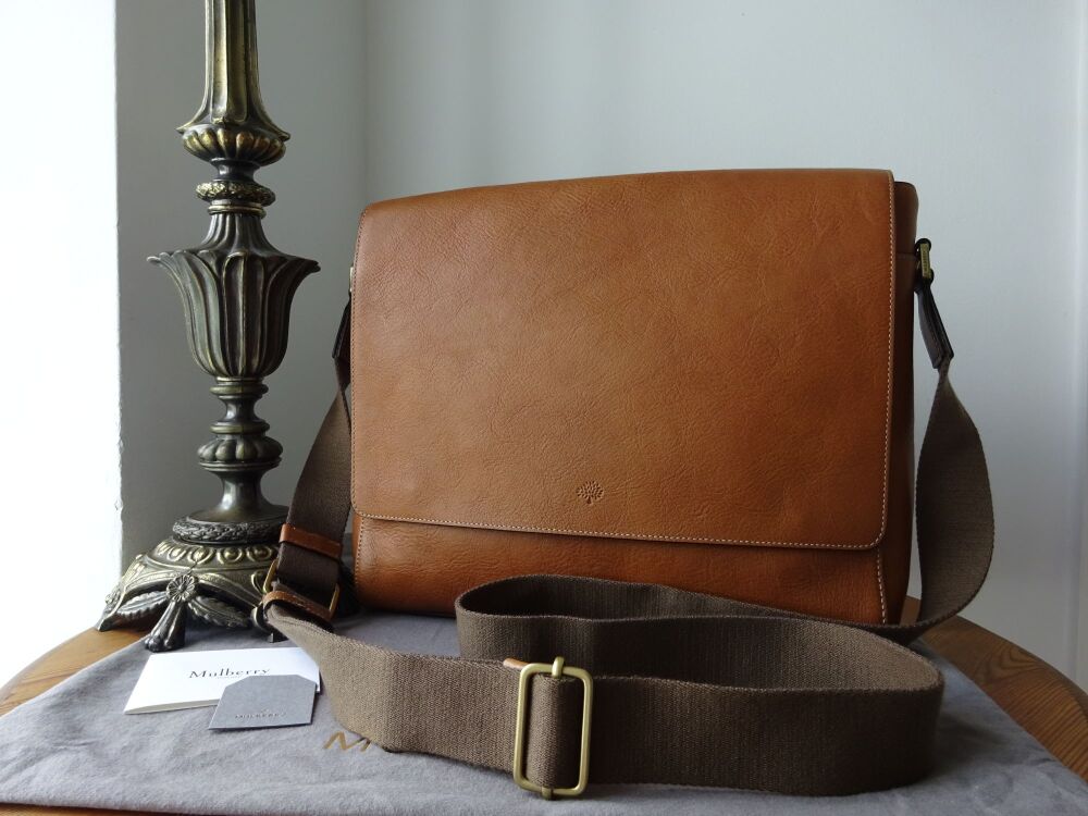 Mulberry Maxwell Large Messenger Laptop Bag in Oak Natural Vegetable Tanned Leather - New