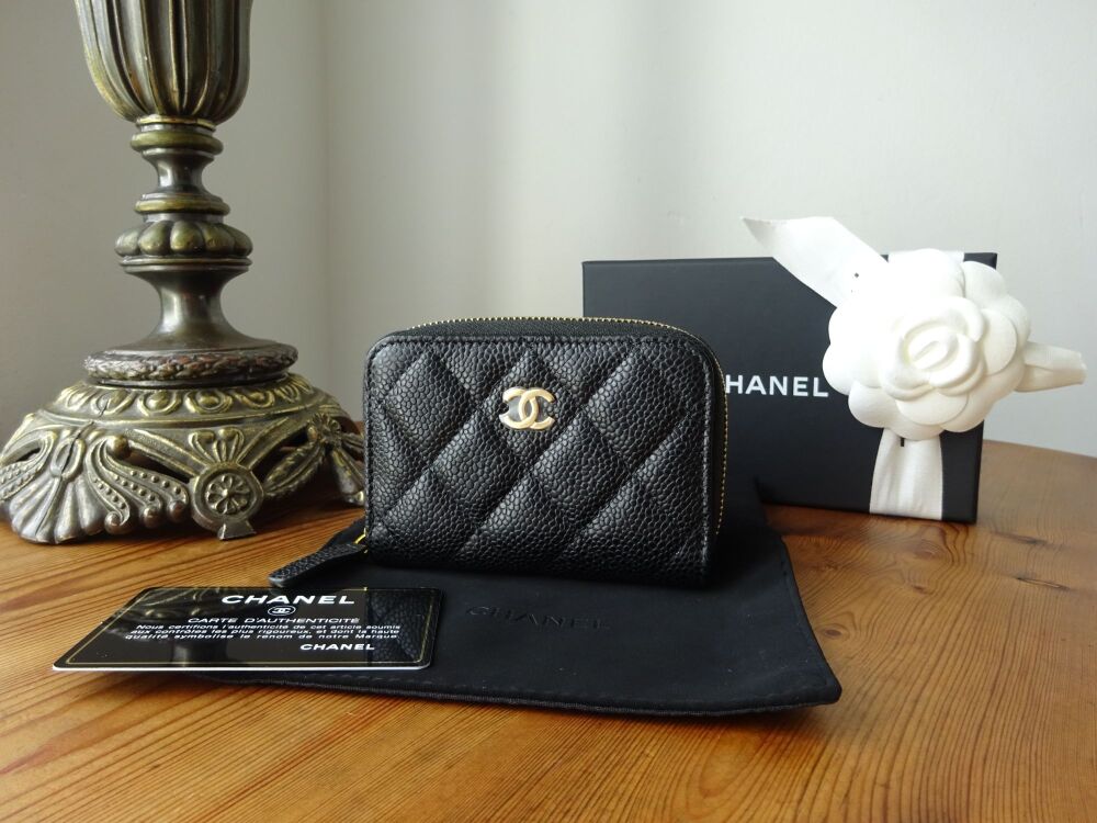 Chanel Classic Small Zip Around Coin Card Purse in Black Caviar with Gold H
