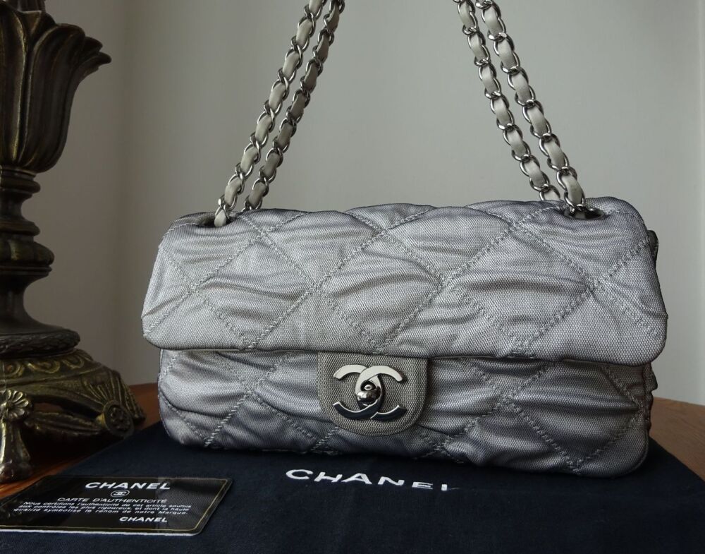 Chanel East West Single Flap in Quilted Satin Mesh & Lambskin