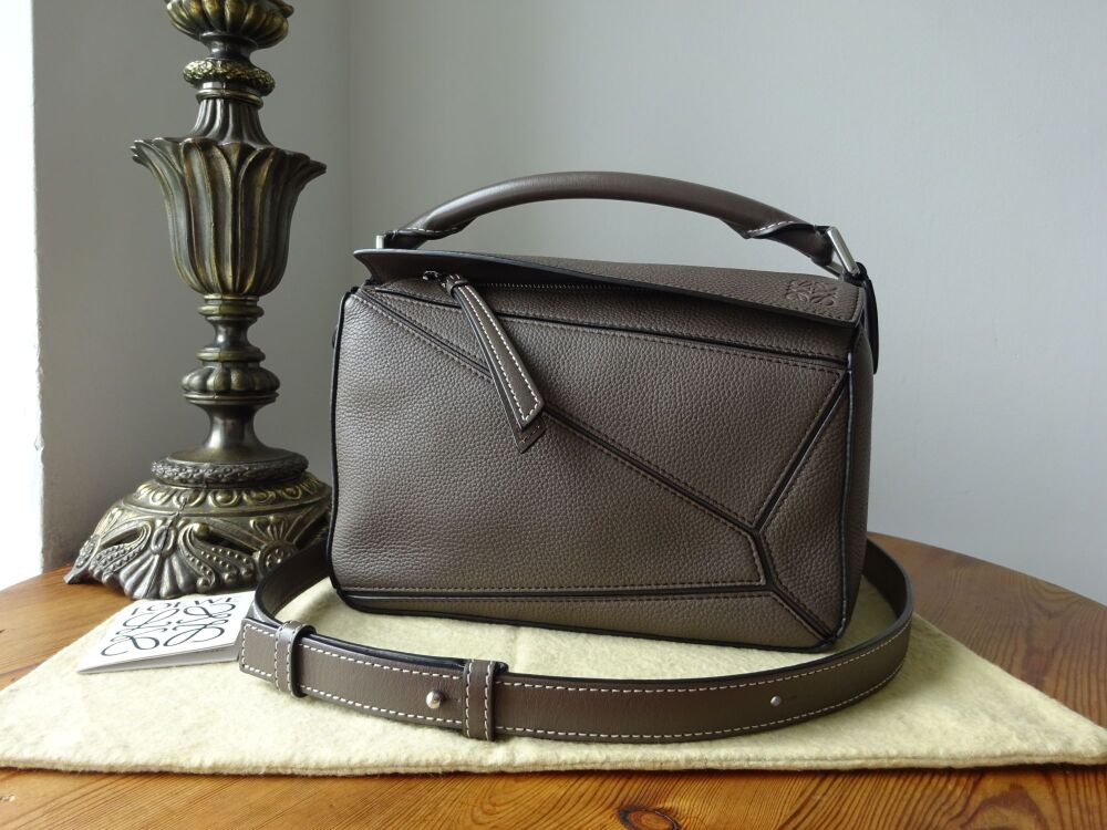 Loewe Small Puzzle in Dark Taupe Classic Calfskin with Palladium Silver Har