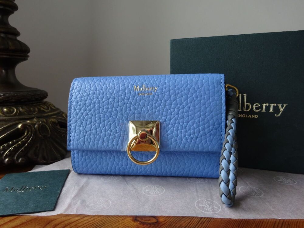 Mulberry Iris Trifold Mini Purse Wallet with Braided Pull in Cornflower Blue Heavy Grain - SOLD