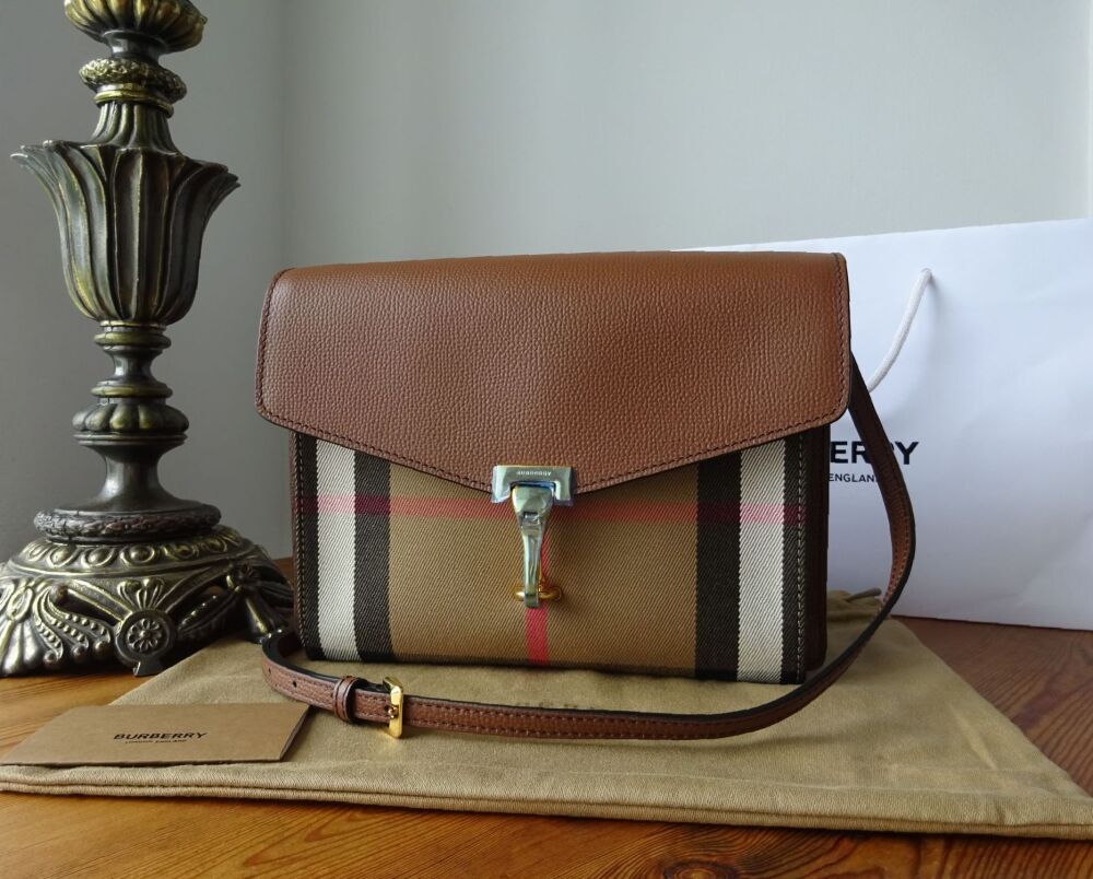 Burberry Macken Small Satchel in House Check and Tan Calfskin - SOLD