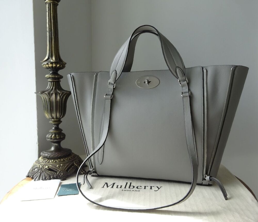 Mulberry Small Bayswater Zipped Tote in Pale Grey Micro Classic Grain
