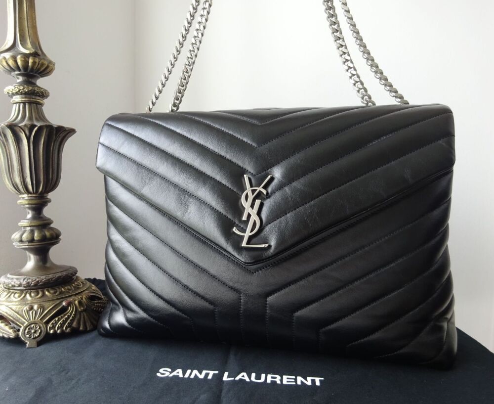 Saint Laurent YSL Monogram Large LouLou Chain Bag in Y Quilted Noir ...