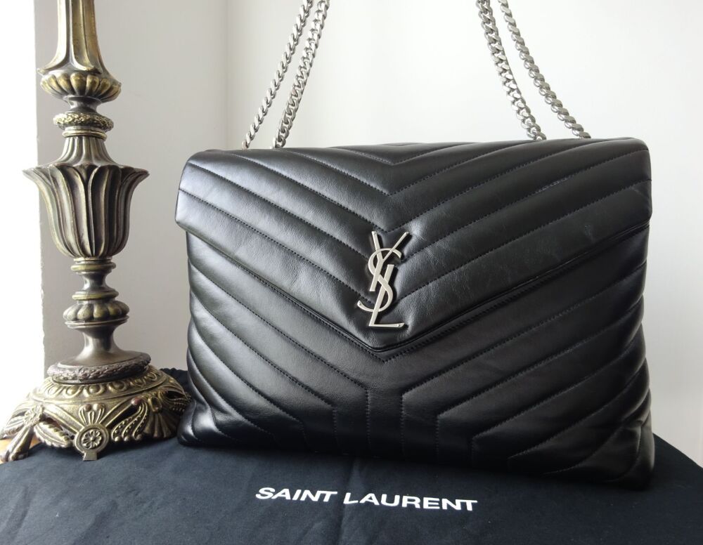 Saint Laurent YSL Monogram Large LouLou Chain Bag in Y Quilted Noir Calfski