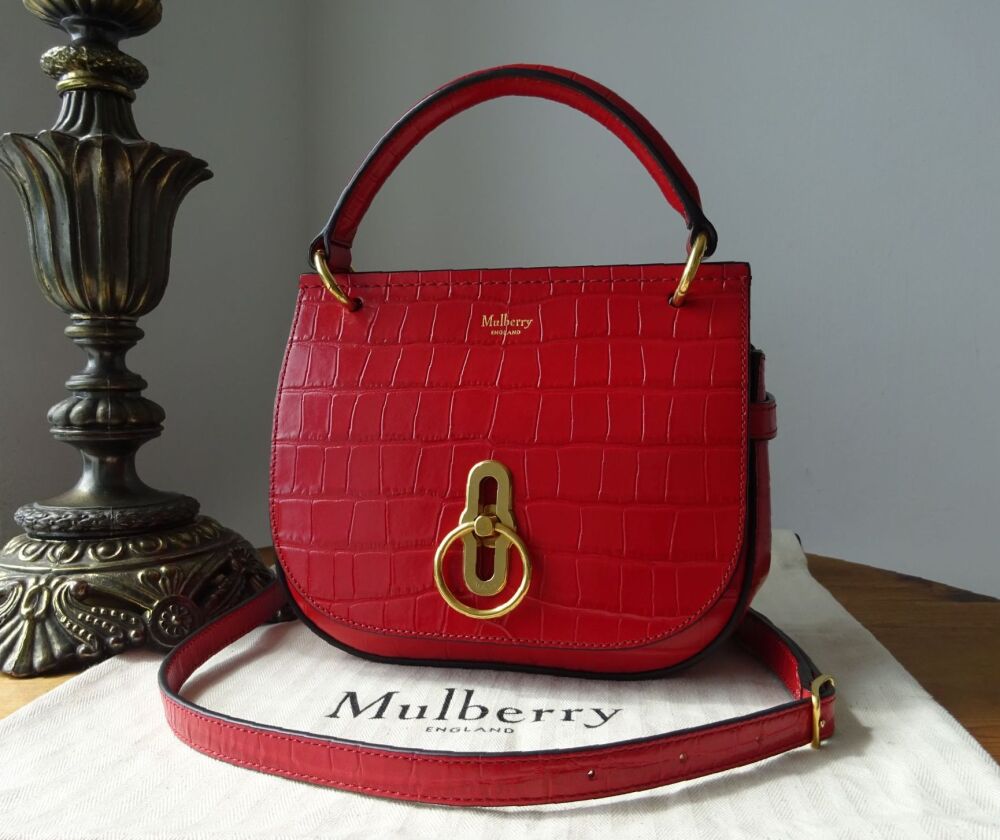 Mulberry Small Amberley Top Handle Satchel in Scarlet Red Shiny Croc Embossed Calfskin - SOLD
