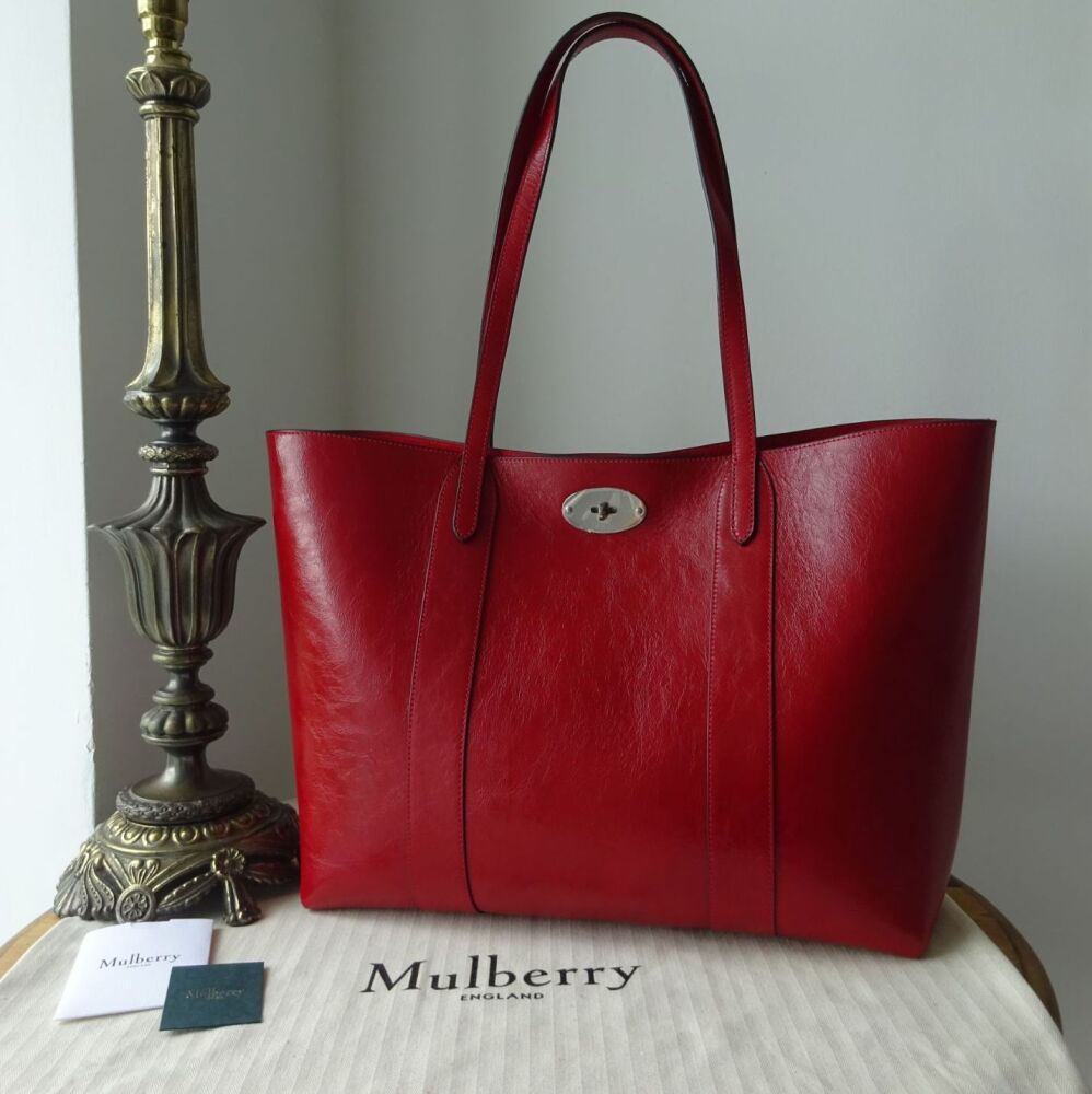 Mulberry Bayswater Tote in Lancaster Red Glossy NVT with Antiqued Silver Hardware - SOLD