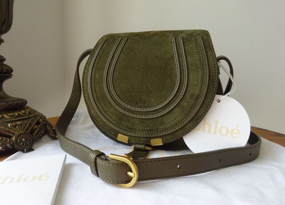 Chloé Marcie Round Saddle Mini Bag in Olive Green Suede - SOLD