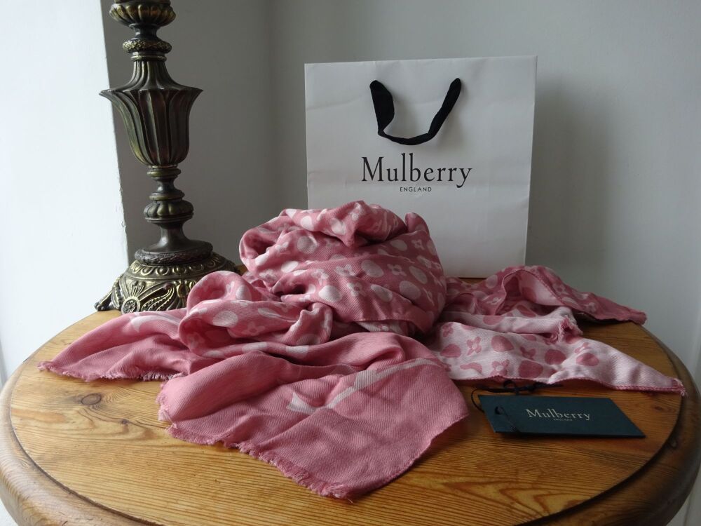 Mulberry Retro Jacquard Rectangular Scarf Wrap in French Rose Silk Mix - SOLD