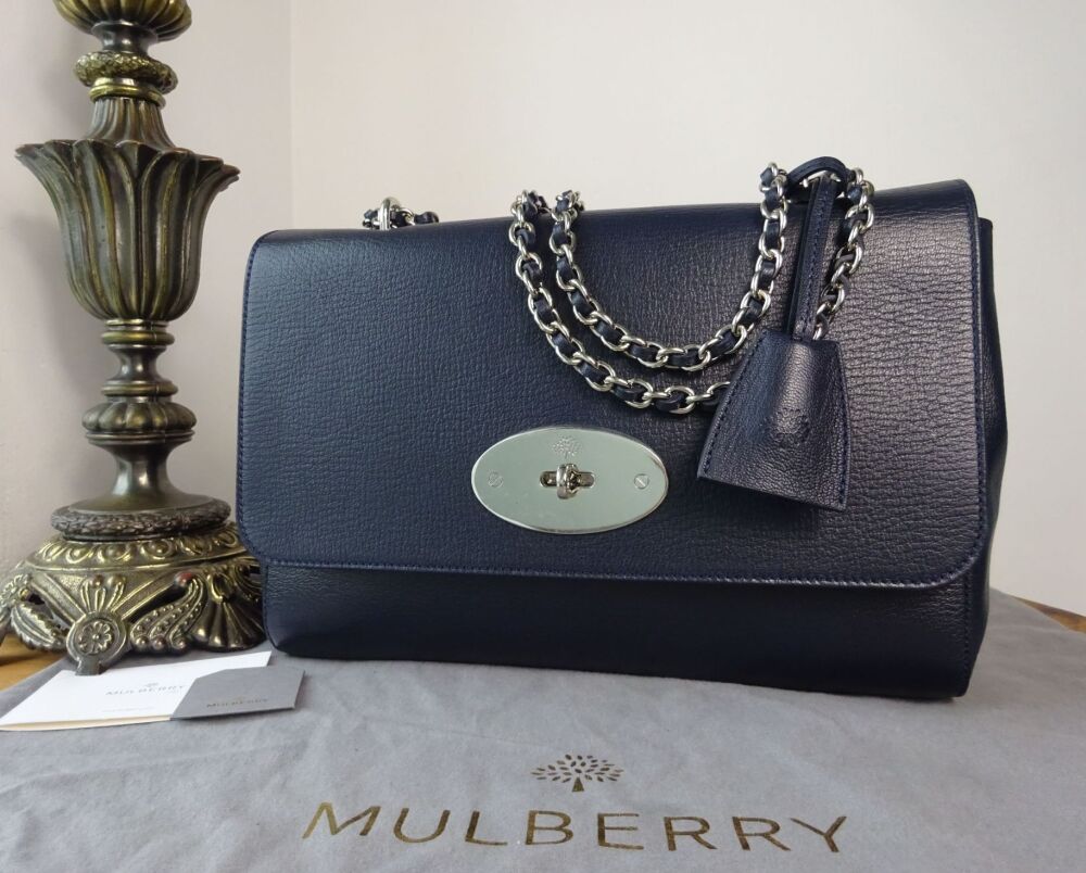 Mulberry Classic Medium Lily in Midnight Blue Shiny Goat Leather with Silver Hardware - SOLD