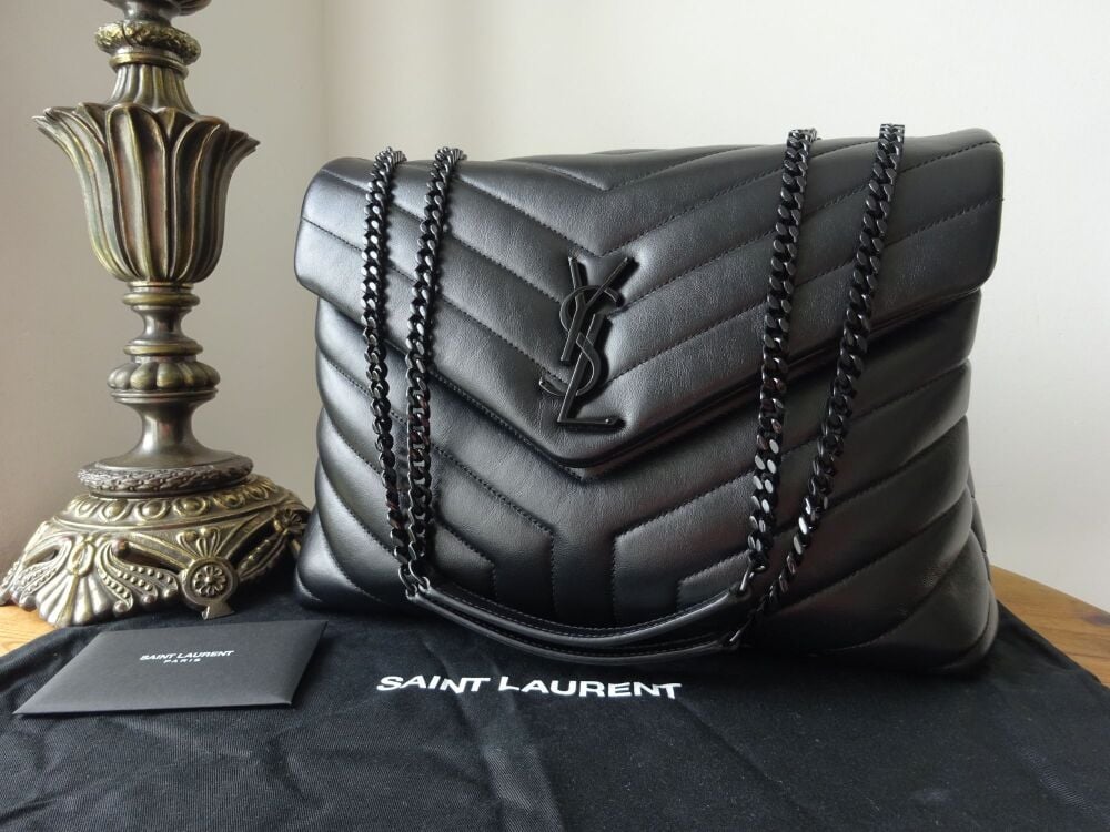 Saint Laurent YSL Monogram Medium Blackout Loulou Chain Shoulder Bag in Noir Matelassé Calfskin - SOLD