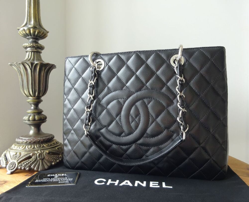 Chanel Classic Grand Shopping Tote GST in Black Caviar with Silver Hardware