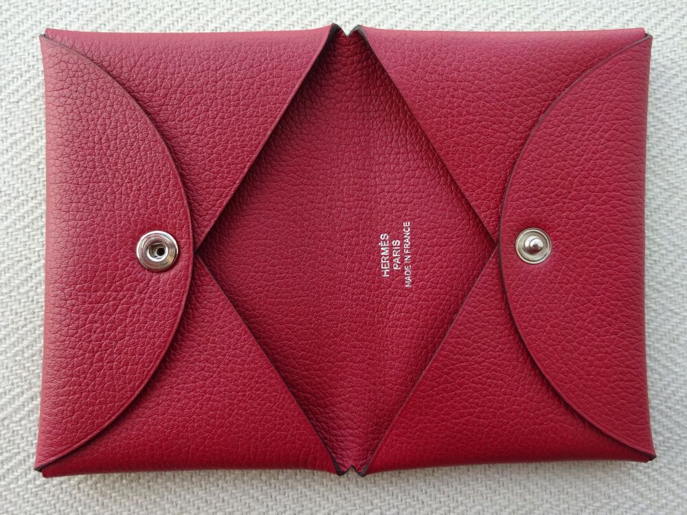 Hermès Calvi Card Holder Mini Wallet in Rouge Grenat Evercolour