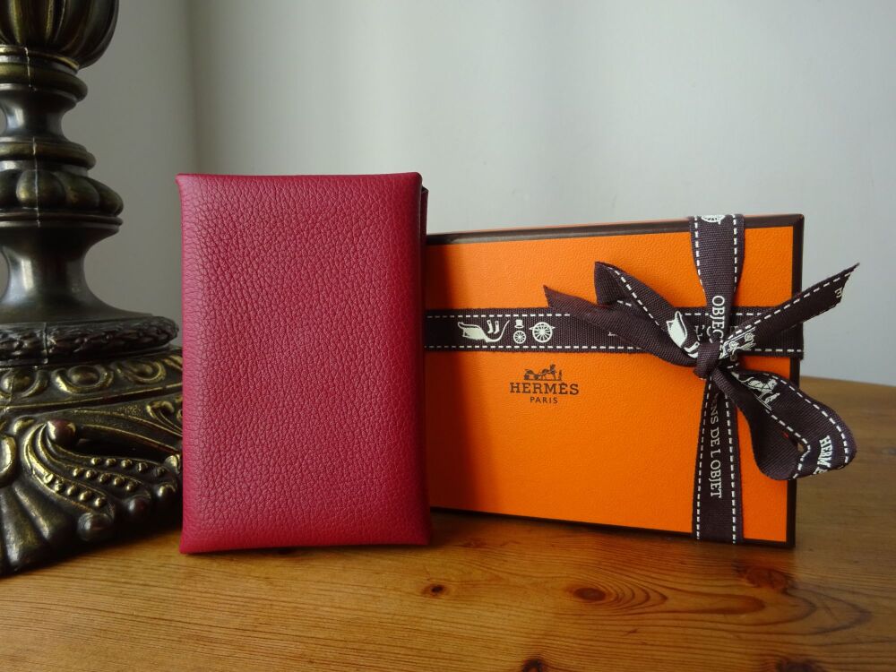 Hermès Calvi Card Holder Mini Card Holder Wallet in Rouge Grenat Evercolour