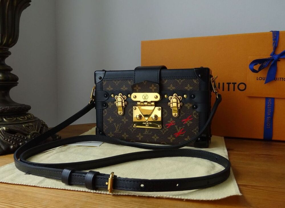 Louis Vuitton Black Lizard Studded Petite Malle Crossbody Bag with Box
