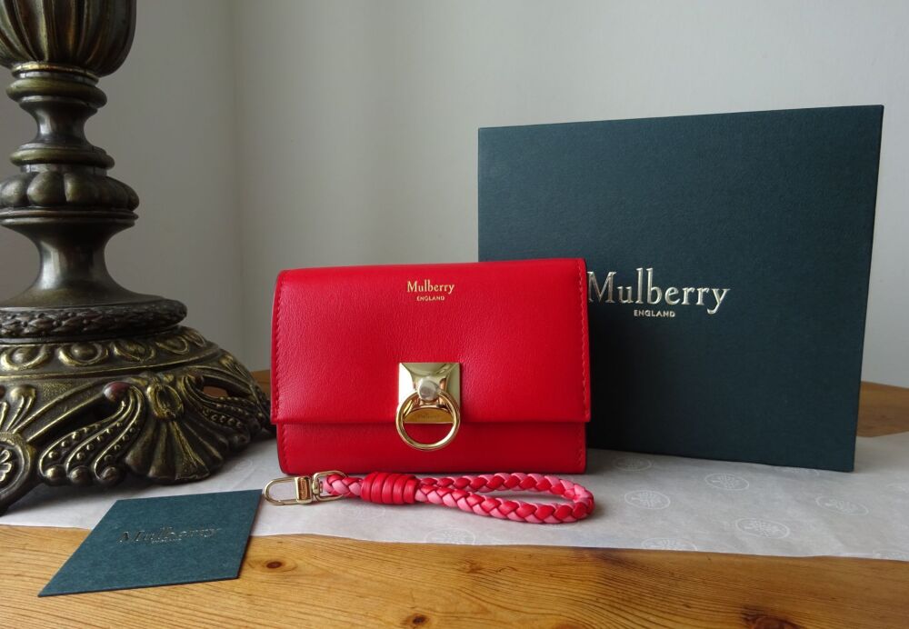 Mulberry Iris Trifold Mini Purse Wallet with Braided Pull in Lipstick Red M