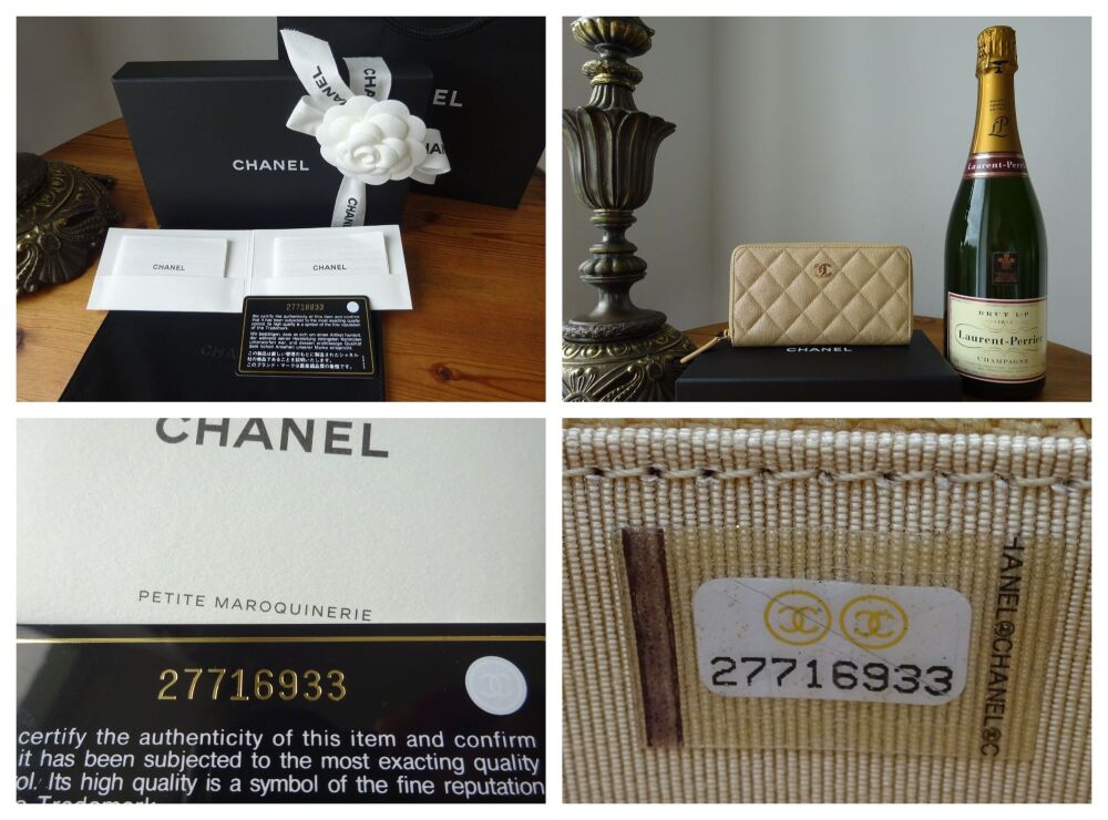 Chanel Medium Zip Around Wallet in Iridescent Beige Quilted Caviar with Champagne Gold Hardware