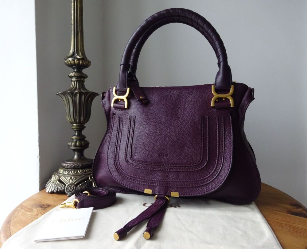 Chloé Marcie Medium Double Carry Bag in Intense Violine Violet Purple Grain