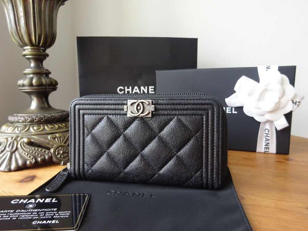 Chanel Boy Medium Zip Around Wallet in Black Caviar with Ruthenium Hardware - SOLD