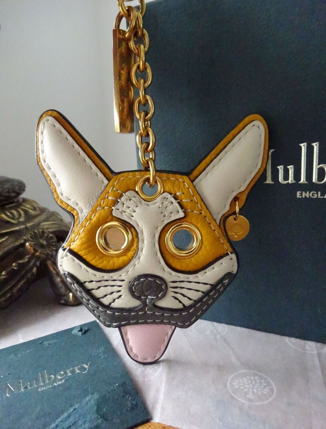 Mulberry Dog Keyring Bag Charm in Deep Amber Small Classic Grain New*