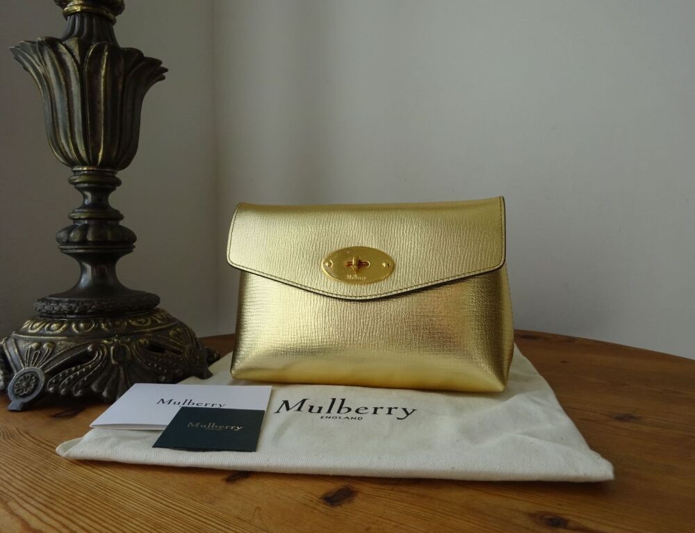 Mulberry Darley Cosmetic Pouch in Metallic Gold Printed Goat - New