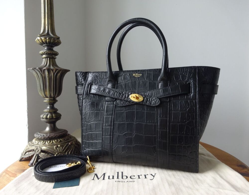 Mulberry Small Zipped Bayswater in Black Croc Embossed Nappa - SOLD