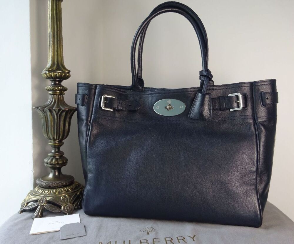 Mulberry Classic Bayswater Tote in Midnight Blue Glossy Goat with Silver Ha