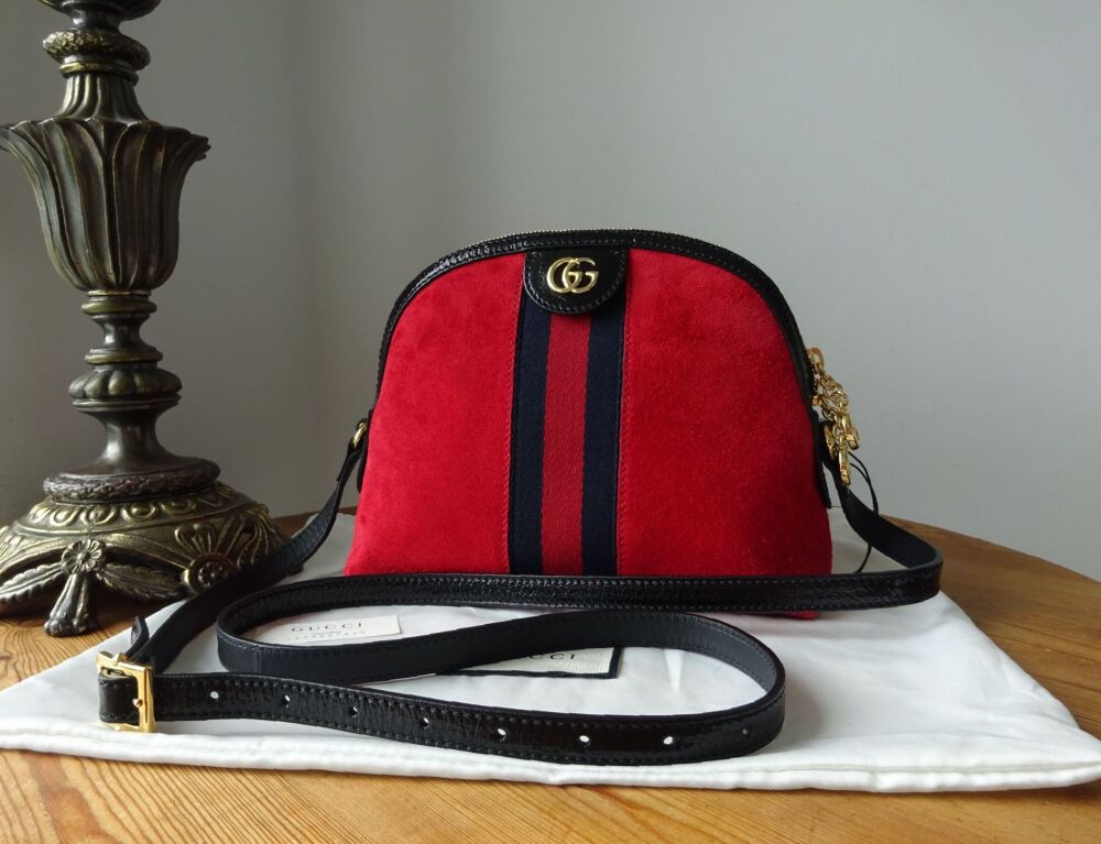 Gucci Ophidia Dome Small Shoulder Bag in Red Suede with Vintage Web - New*