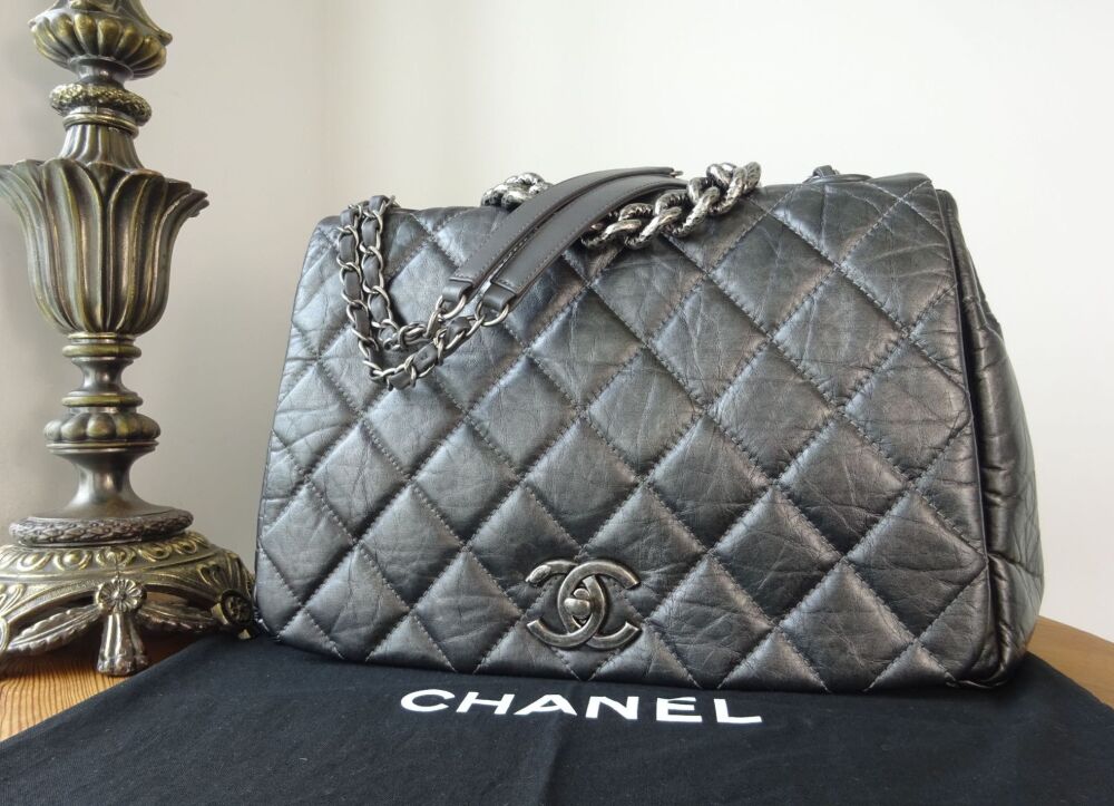 Chanel Pondicherry Maxi Flap Bag in Metallic Gunmetal Grey Aged Calfskin - SOLD