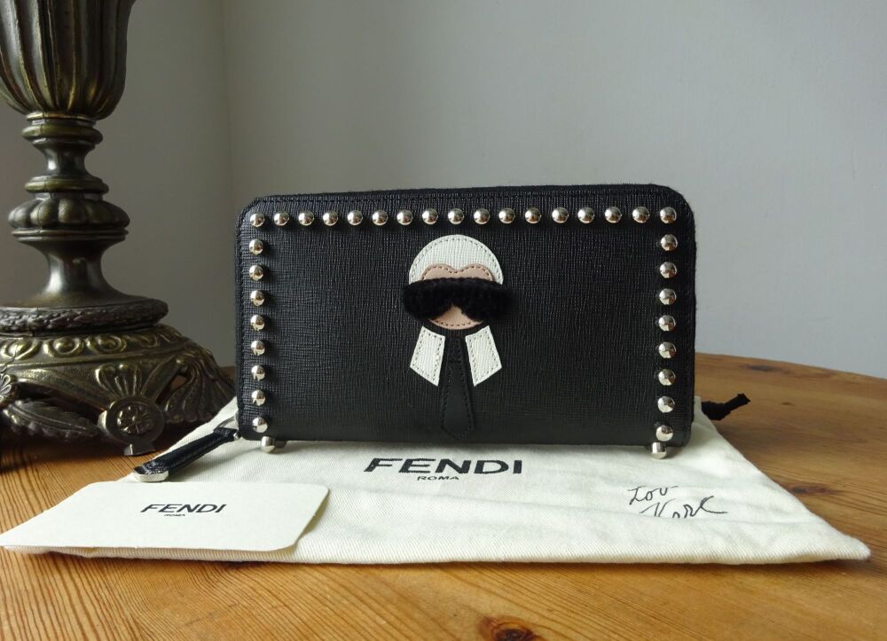 FENDI Karl Lagerfeld Karlito Studded Large Zip Around Wallet