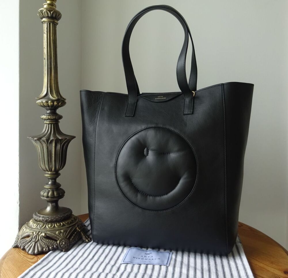 Anya Hindmarch Chubby Smiley Wink Tote in Black Circus Calf