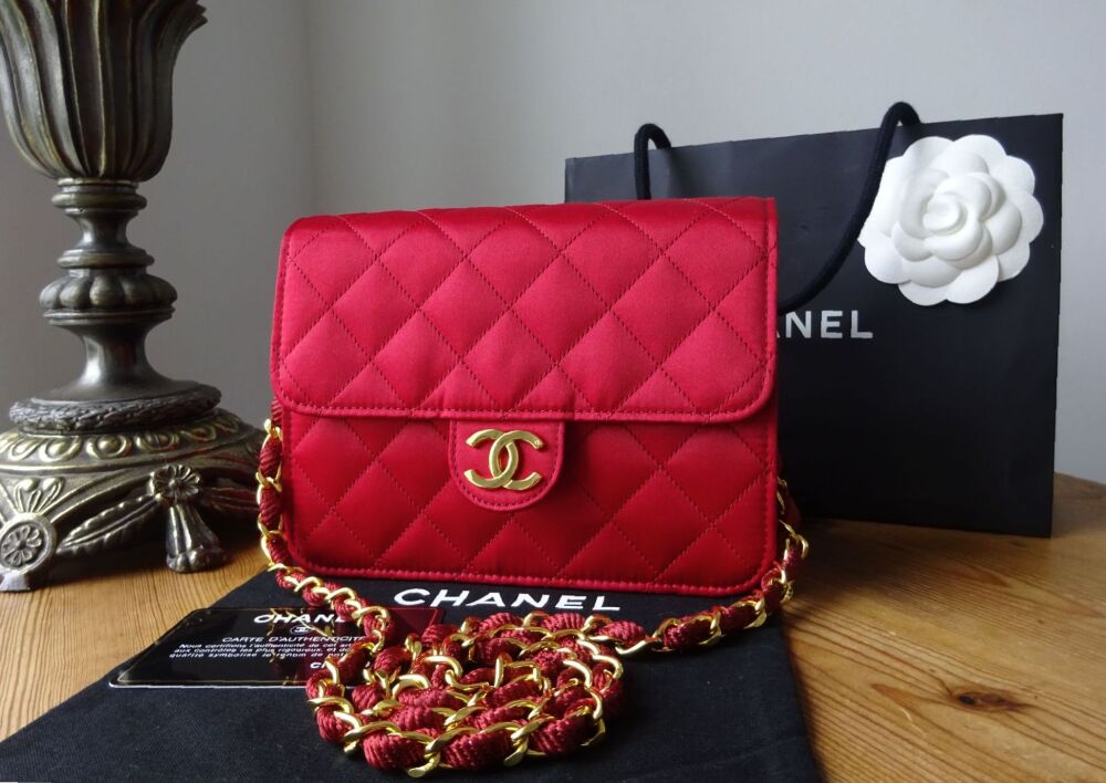 Chanel Vintage Wallet on Chain WoC in Dark Red Silk Satin with