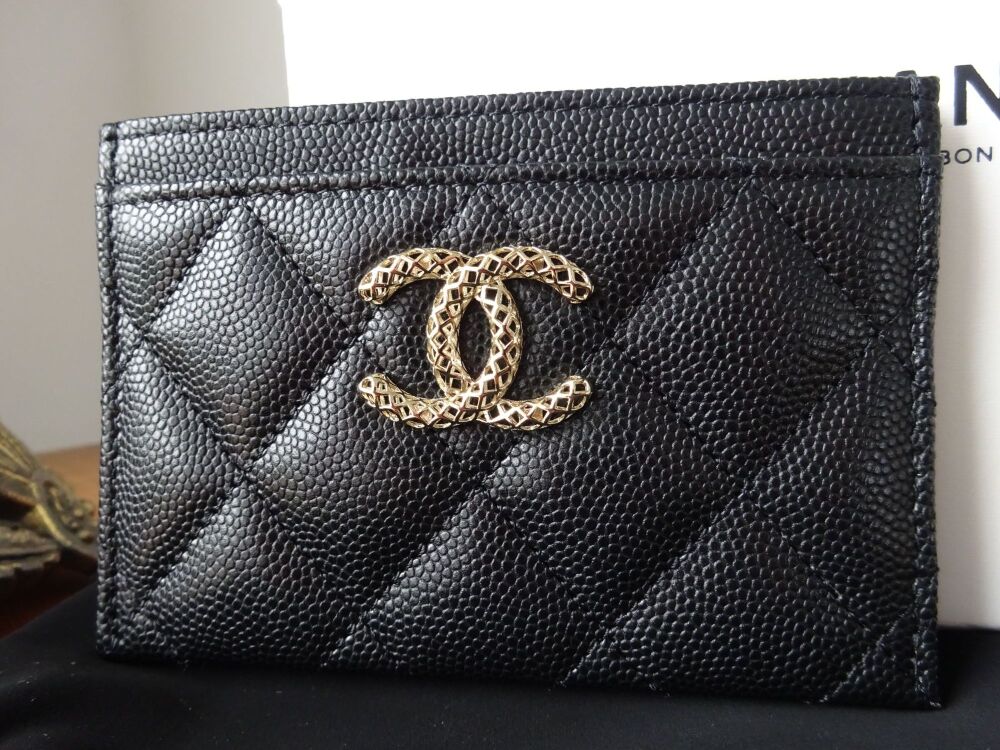 Chanel Limited Edition CC Card Slip Holder in Black Quilted Caviar - New