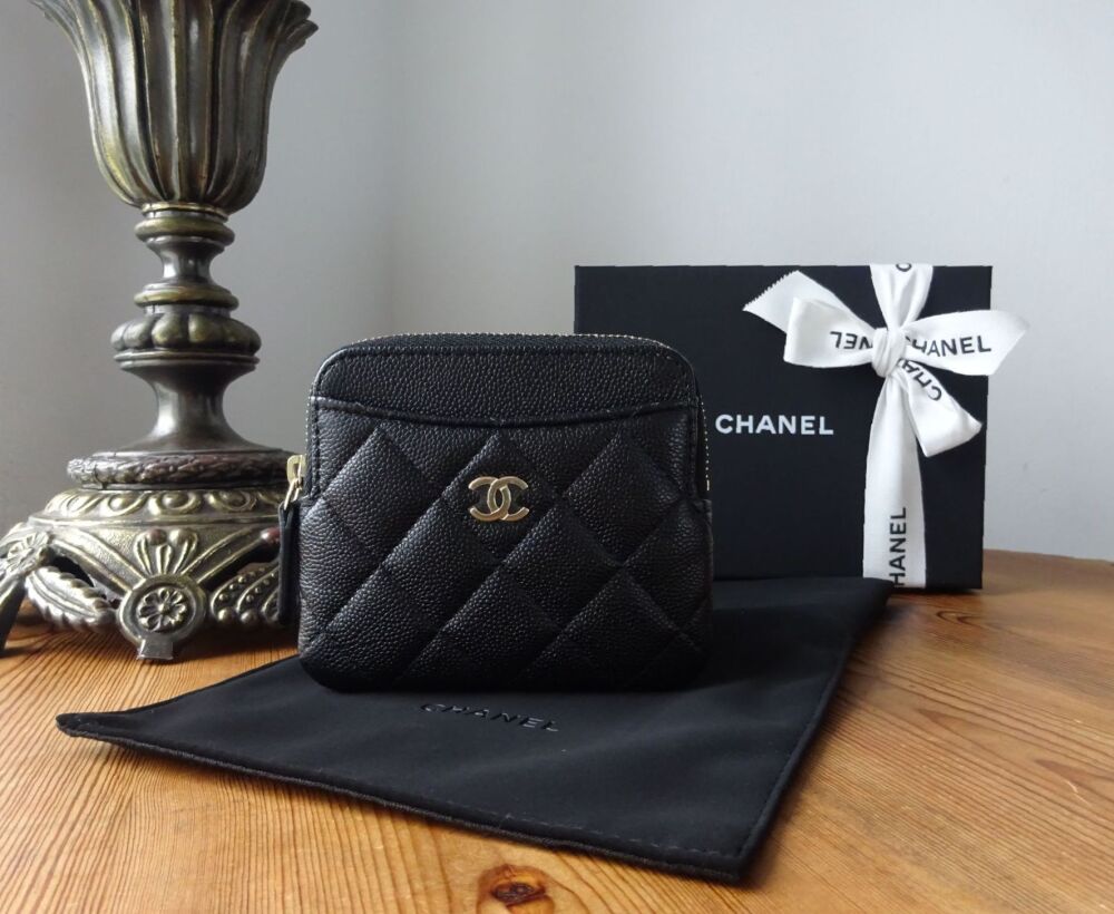 Chanel Small Zipped Coin Purse Card Holder in Black Quilted Caviar